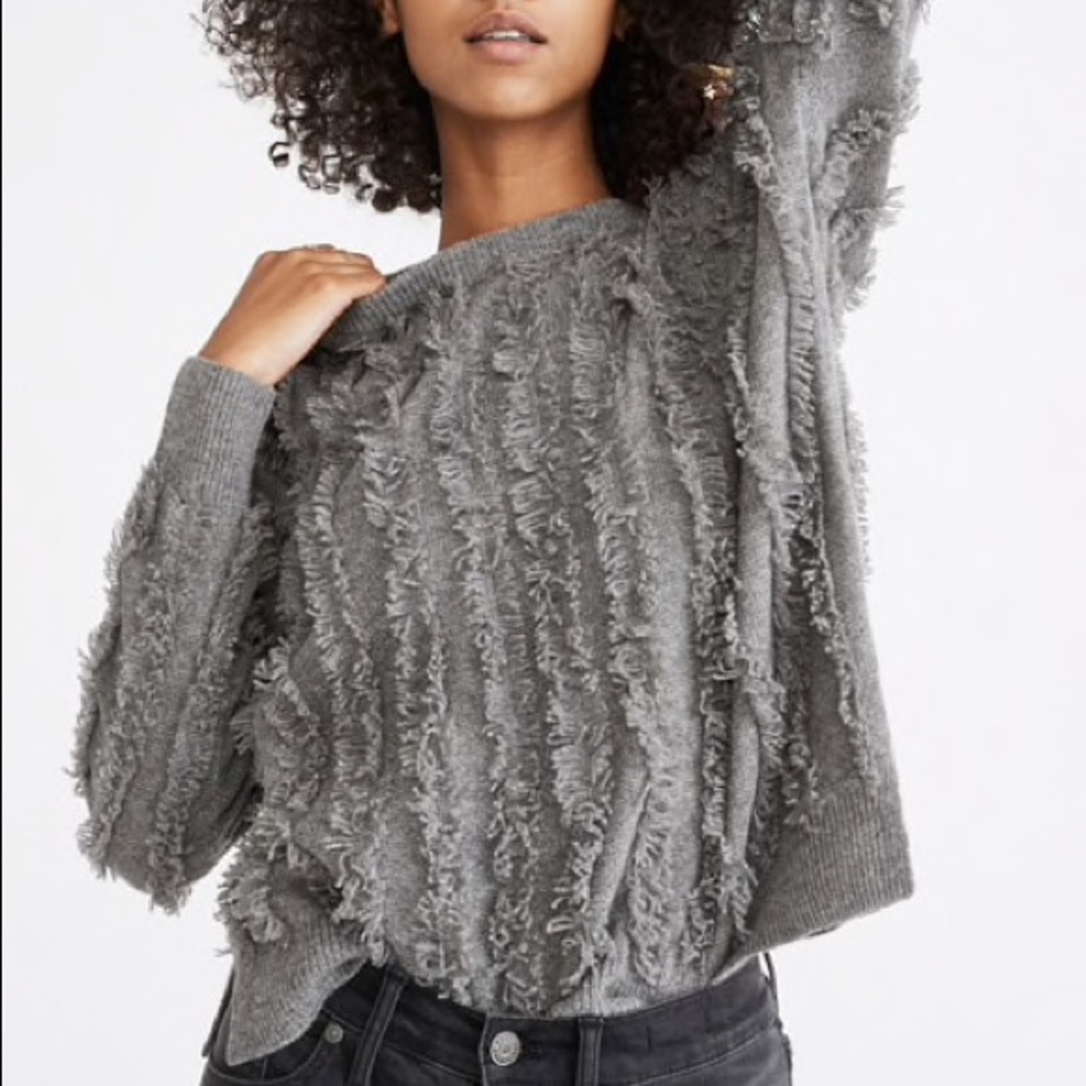 Madewell Fringe Sweater Grey NWOT - Picture 3 of 7